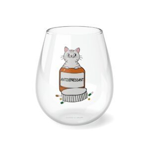 Cheerful Cat Antidepressant Stemless Wine Glass, 11.75oz